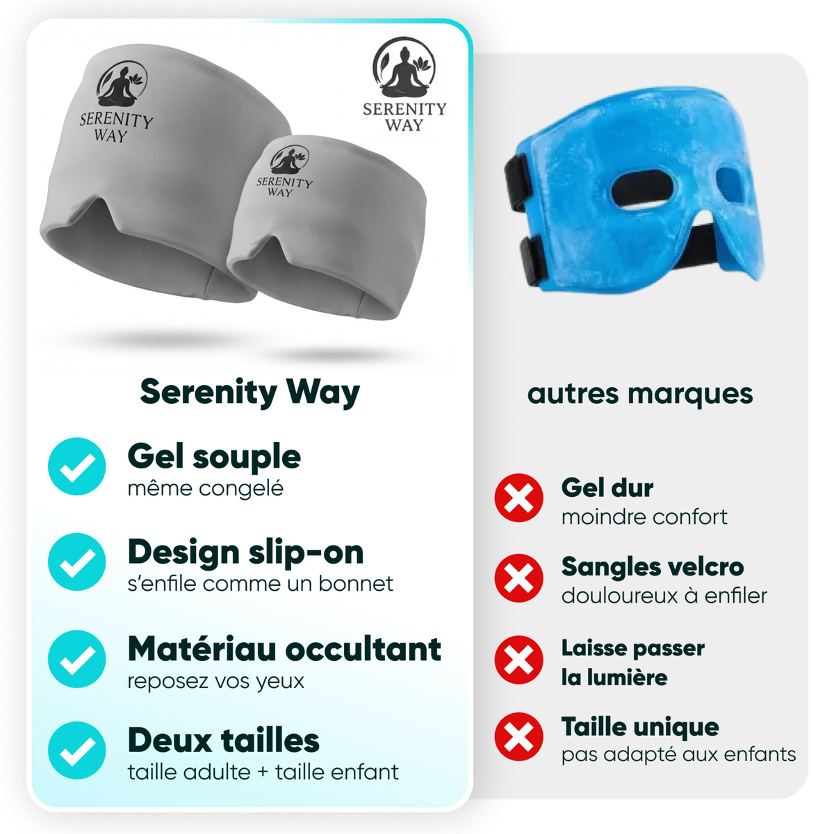 Comparaison du masque souple Serenity Way avec un masque en gel classique
